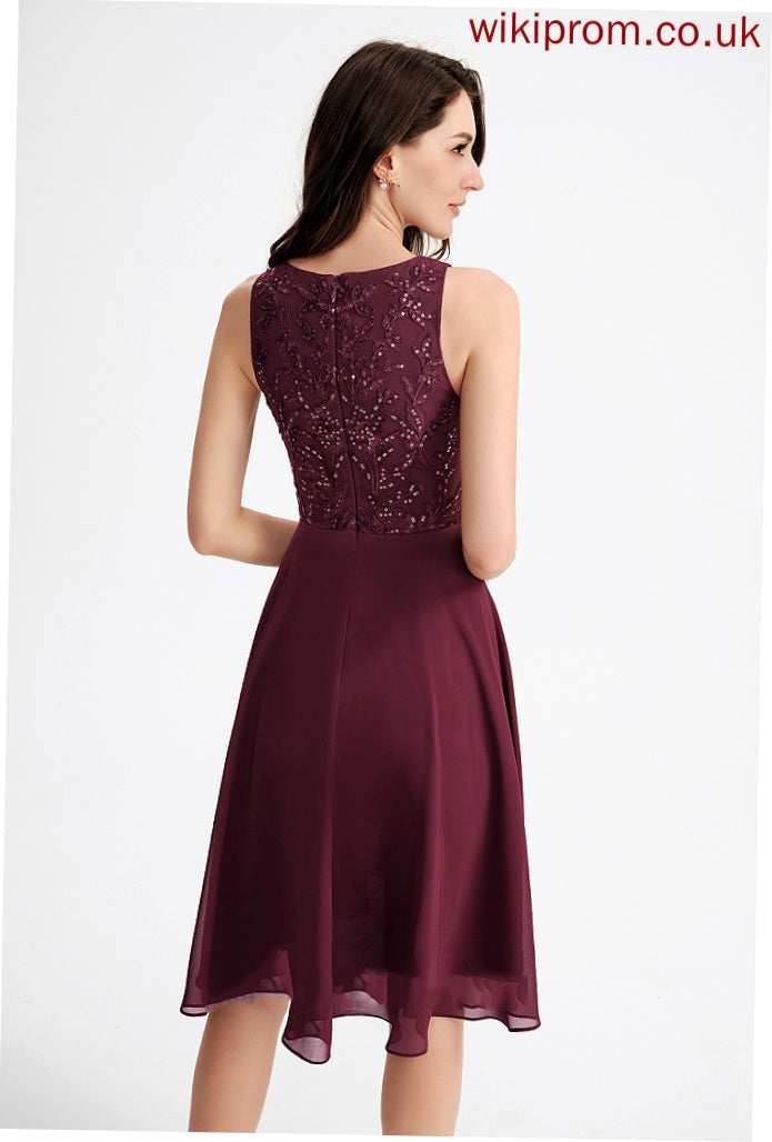 Scoop Neck Sequins Dress A-Line Asymmetrical With Homecoming Chelsea Chiffon Lace Homecoming Dresses