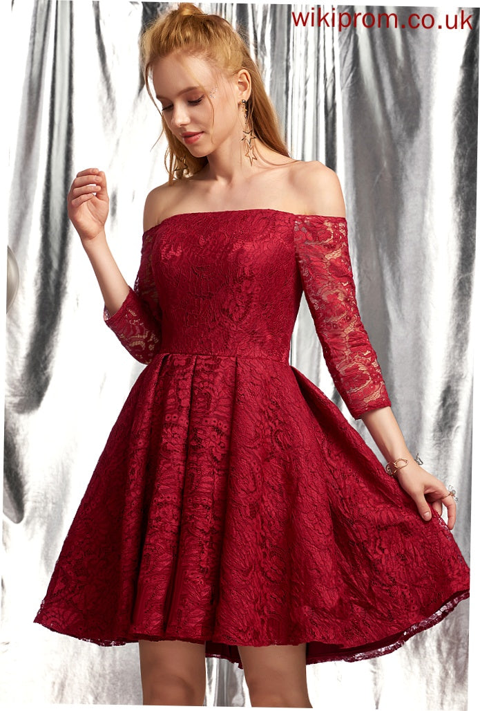 Homecoming Dresses Short/Mini A-Line Homecoming Precious With Lace Off-the-Shoulder Ruffle Dress