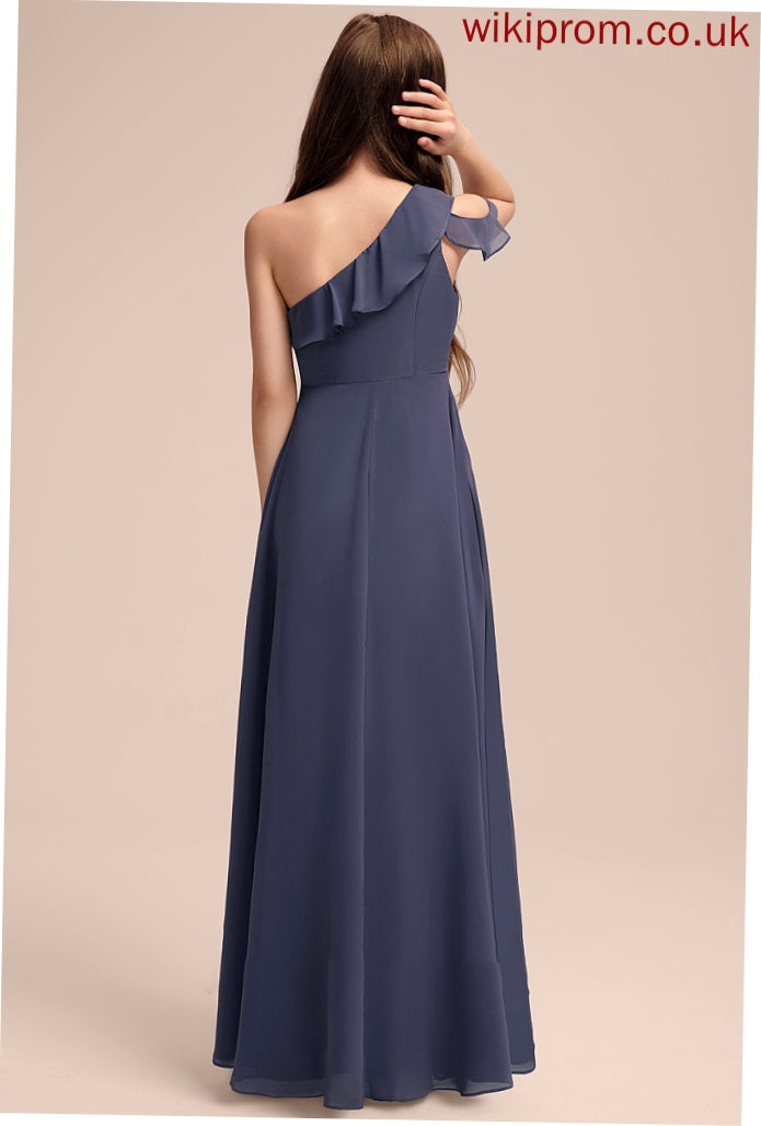 Ruffles With Floor-Length Junior Bridesmaid Dresses A-Line Cascading One-Shoulder Chiffon Sloane