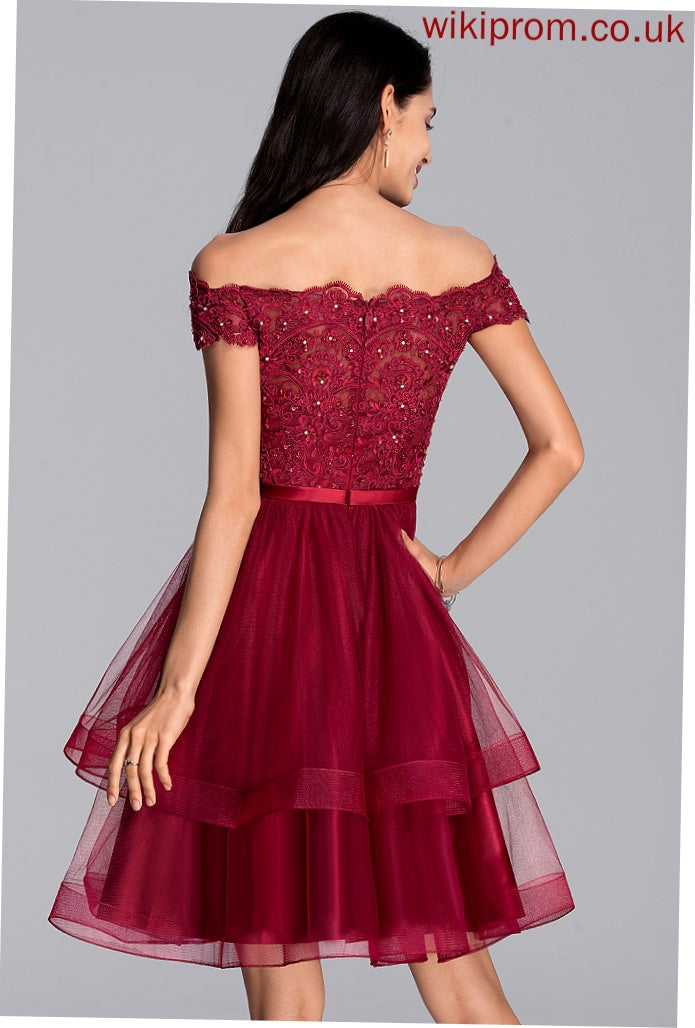 Dress Knee-Length A-Line Homecoming Dresses Lace Kristina Sequins With Tulle Beading Off-the-Shoulder Homecoming