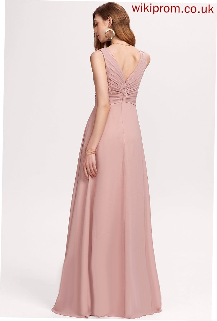 Pleated Floor-Length Chiffon With V-neck Prom Dresses Suzanne A-Line