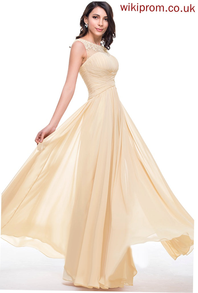 Tulle Floor-Length With Flower(s) Scoop Beading Ruffle Prom Dresses A-Line Chiffon Corinne