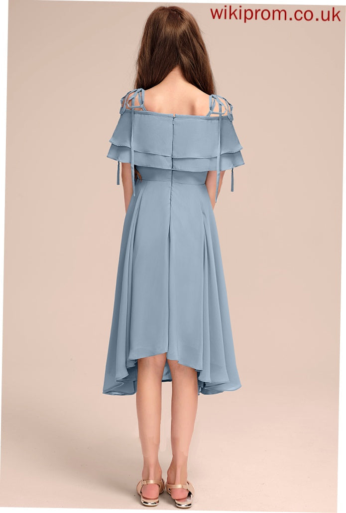 Off-the-Shoulder Ruffles Asymmetrical Junior Bridesmaid Dresses A-Line Cascading With Chiffon Macy