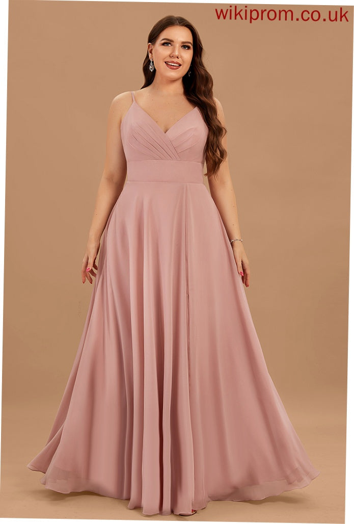 With Floor-Length Pleated V-neck Anabelle A-Line Chiffon Prom Dresses