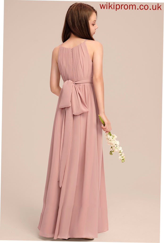 Neck Floor-Length Scoop Anne Chiffon A-Line Ruffle Bow(s) With Junior Bridesmaid Dresses