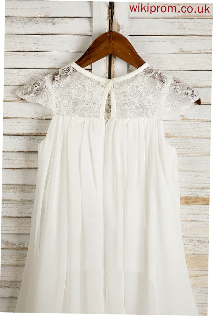 Lace/Flower(s) A-Line With Flower Dress - Tea-length Girl Madeline Neck Sleeveless Chiffon Flower Girl Dresses Scoop