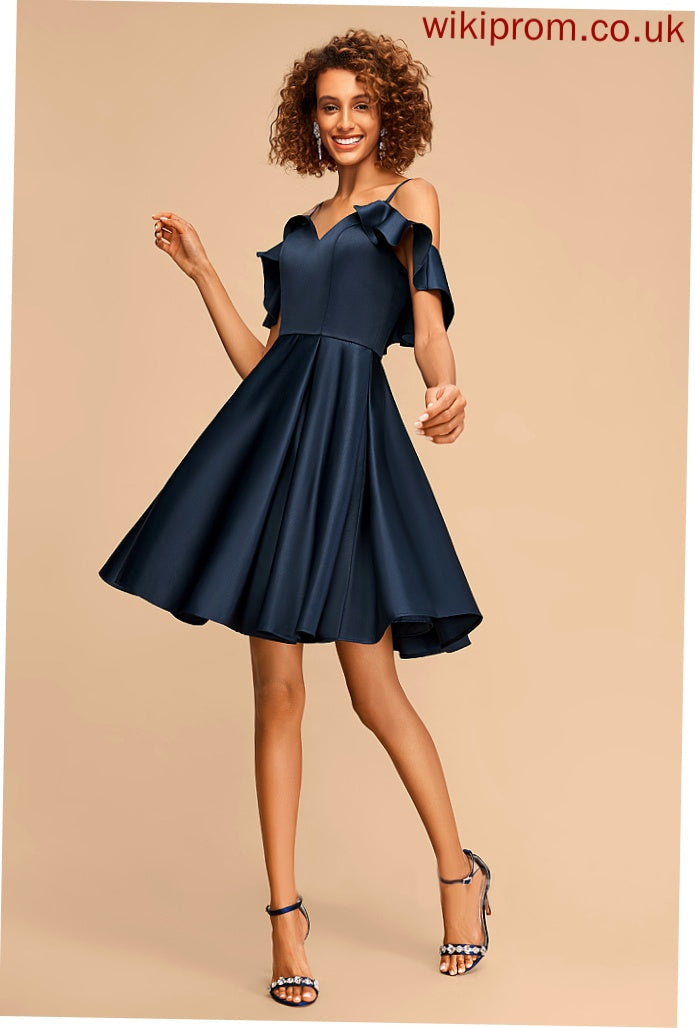 Cascading With Nathalie Homecoming Dresses A-Line V-neck Dress Satin Homecoming Ruffles Short/Mini