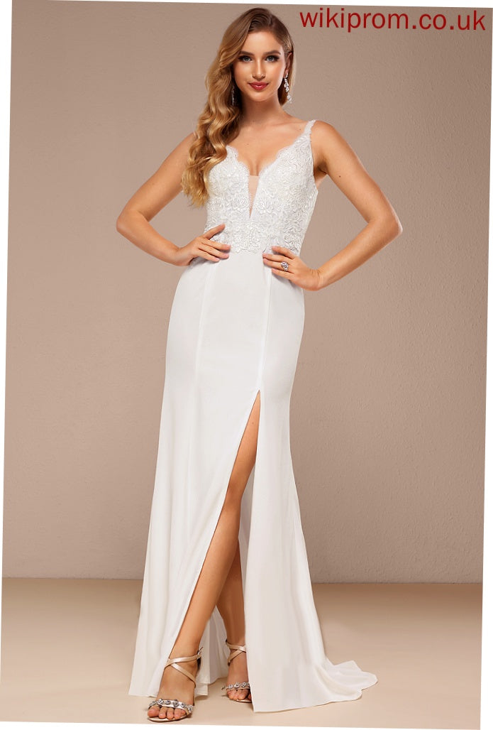 V-neck Lace Sheila Sequins Wedding Dresses Wedding Train Trumpet/Mermaid Chiffon Dress With Sweep