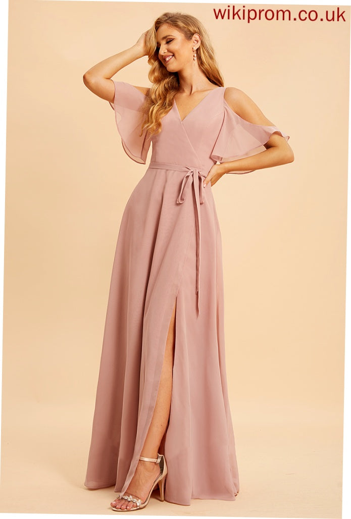 SplitFront Silhouette Fabric Embellishment Neckline Length V-neck Floor-Length A-Line Laci Scoop Natural Waist Bridesmaid Dresses