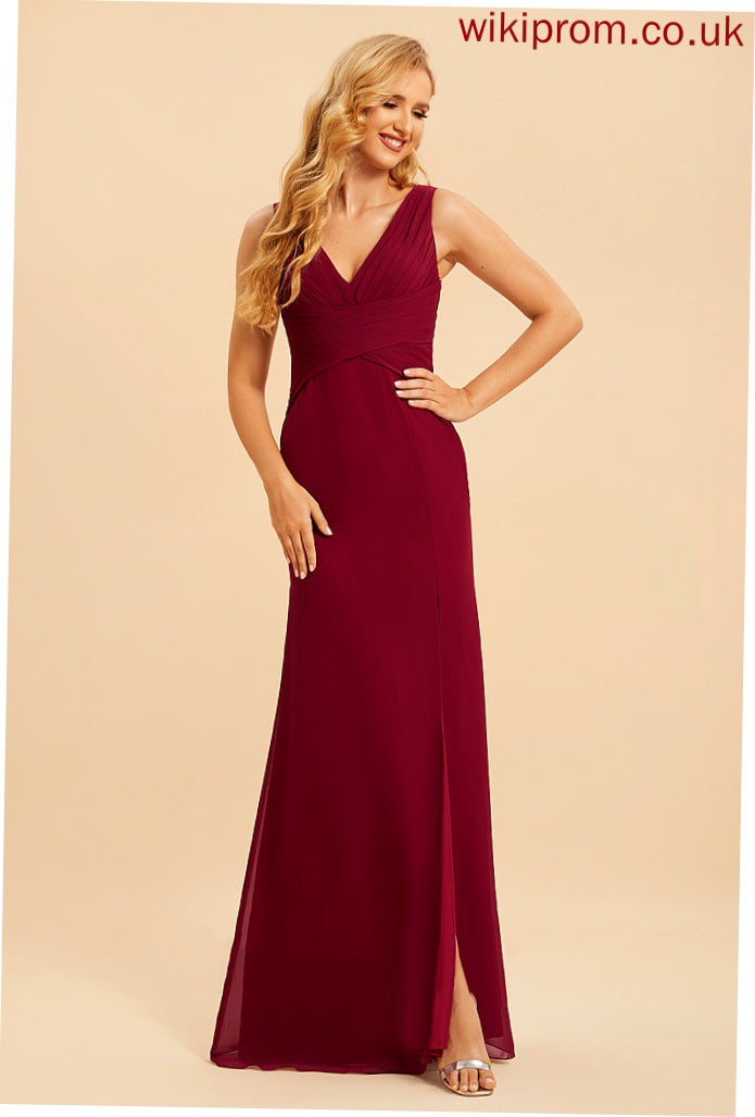 Trumpet/Mermaid Floor-Length Neckline Embellishment SplitFront Fabric Length Silhouette V-neck Nan Floor Length Scoop Bridesmaid Dresses