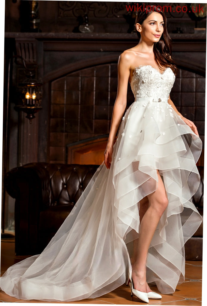 Charmeuse Bow(s) A-Line Lace Wedding Dress Asymmetrical Beading Tulle Jaylynn Wedding Dresses With Sweetheart