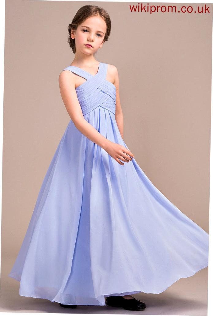 Ruffle A-Line With Cierra Junior Bridesmaid Dresses Floor-Length Chiffon V-neck