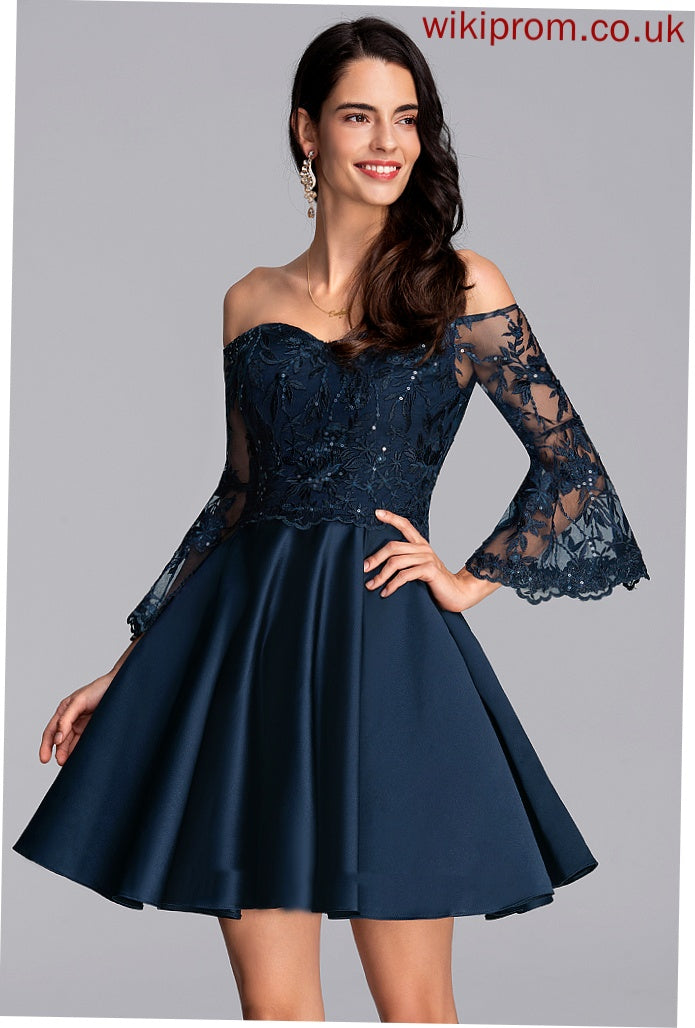 Satin Short/Mini Homecoming With A-Line Lace Alani Off-the-Shoulder Homecoming Dresses Dress