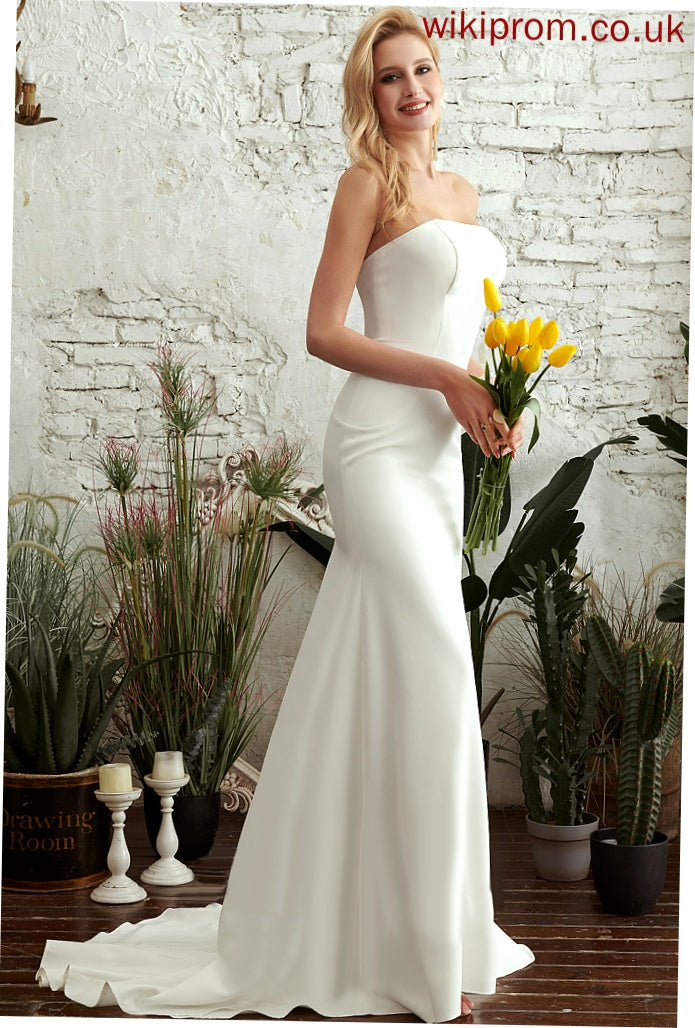 Dress Strapless Trumpet/Mermaid Wedding Dresses Train Crepe Wedding Stretch Blanche Sweep