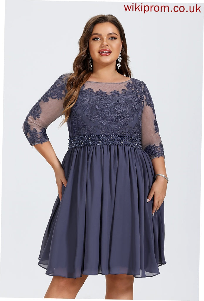 Casey Cocktail Dresses Dress A-Line Chiffon Lace Beading With Scoop Cocktail Knee-Length Neck