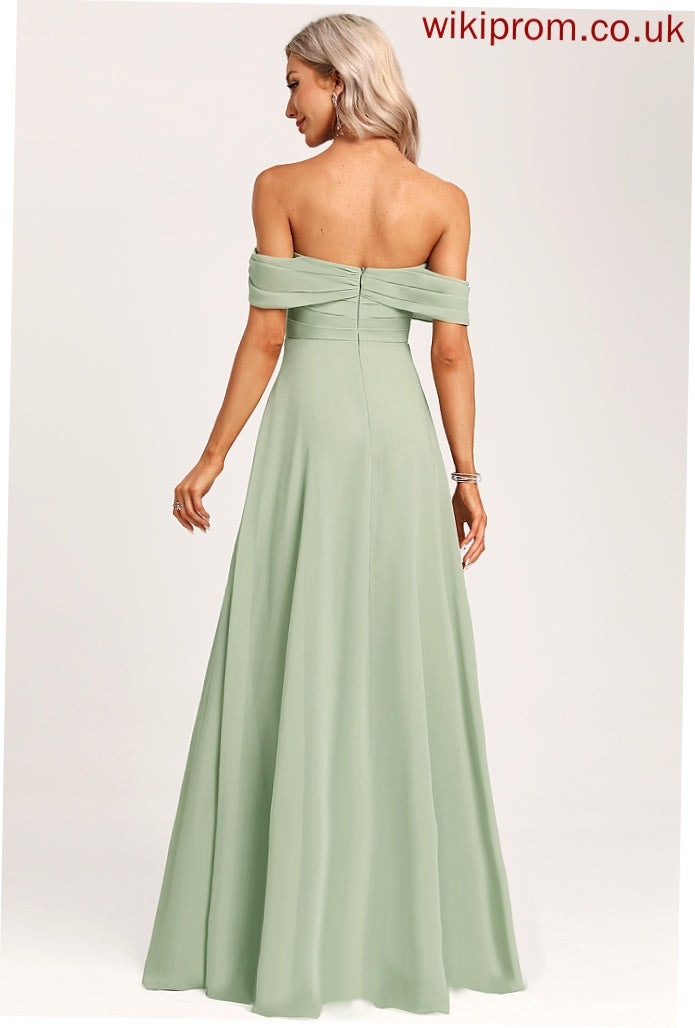 Off-the-Shoulder Floor-Length Ruffle Fabric Embellishment Neckline Silhouette Length A-Line Aliyah Bridesmaid Dresses