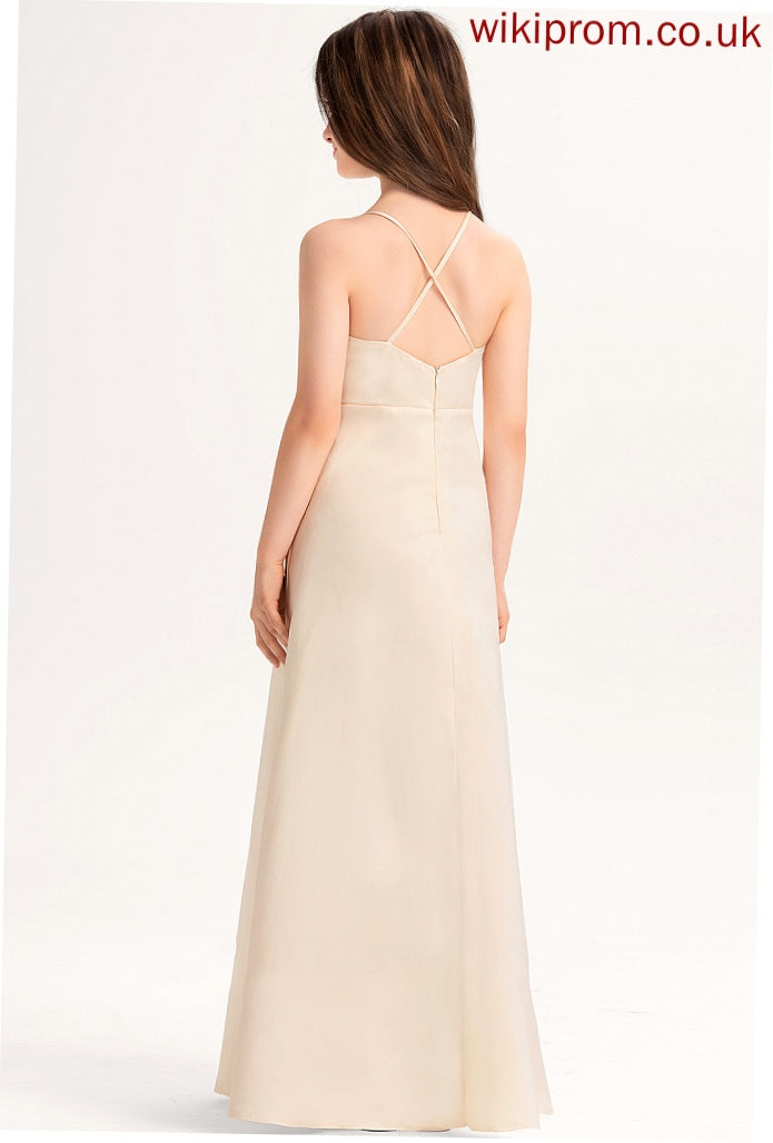 Junior Bridesmaid Dresses With Pockets Janessa A-Line Satin Floor-Length V-neck