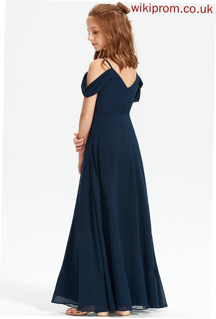 A-Line Off-the-Shoulder Junior Bridesmaid Dresses Floor-Length Chiffon Ally