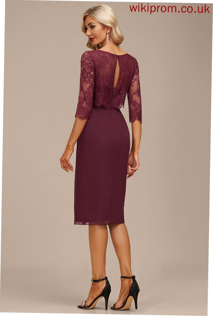 Lace Cocktail Sheath/Column Knee-Length Scoop Zariah Chiffon Dress Ruffle With Neck Cocktail Dresses