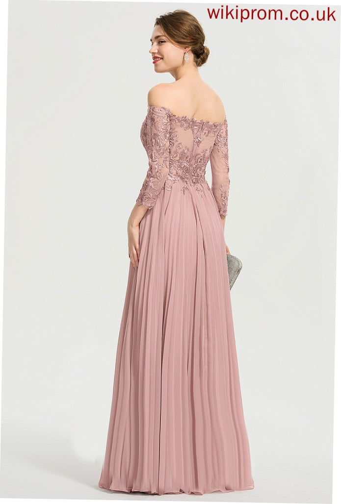 Sequins Chiffon Melissa Pleated Off-the-Shoulder Prom Dresses With Floor-Length Lace Ball-Gown/Princess