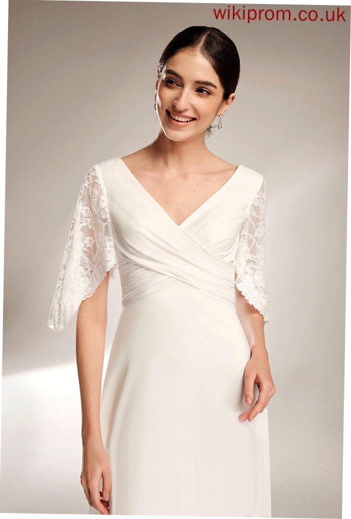 Wedding Chiffon Lace Sheath/Column V-neck With Wedding Dresses Dress Floor-Length Rylee