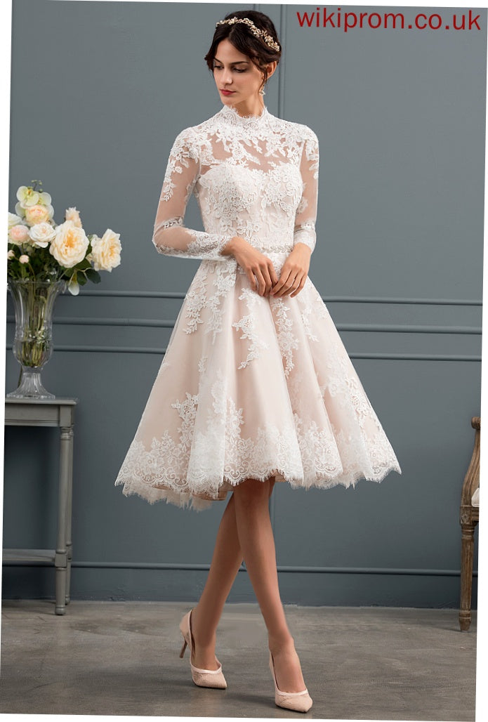 Knee-Length Thea Lace Illusion A-Line Wedding Dresses Tulle Wedding Dress