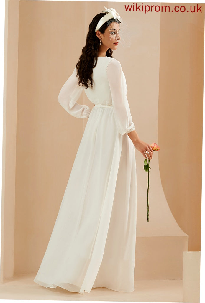 Wedding Casey Front A-Line Chiffon Dress Floor-Length Wedding Dresses With Split Lace V-neck