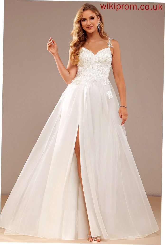 Organza Front Wedding With Lace Split Dress Meadow Ball-Gown/Princess Train V-neck Lace Wedding Dresses Court