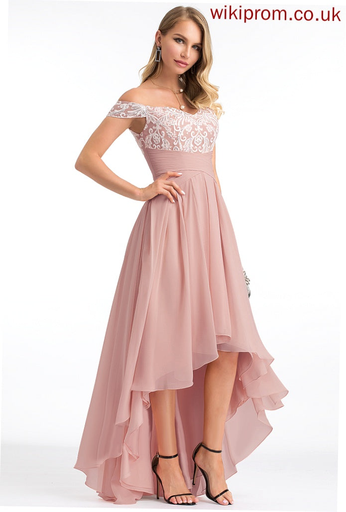 Kay Pleated Lace Off-the-Shoulder Chiffon With Prom Dresses A-Line Asymmetrical