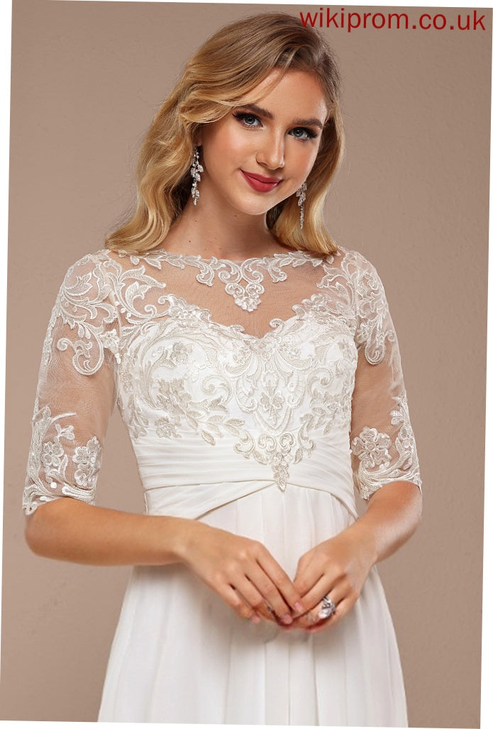 A-Line Wedding Neck Wedding Dresses Lace Dress Julia Asymmetrical Boat Chiffon