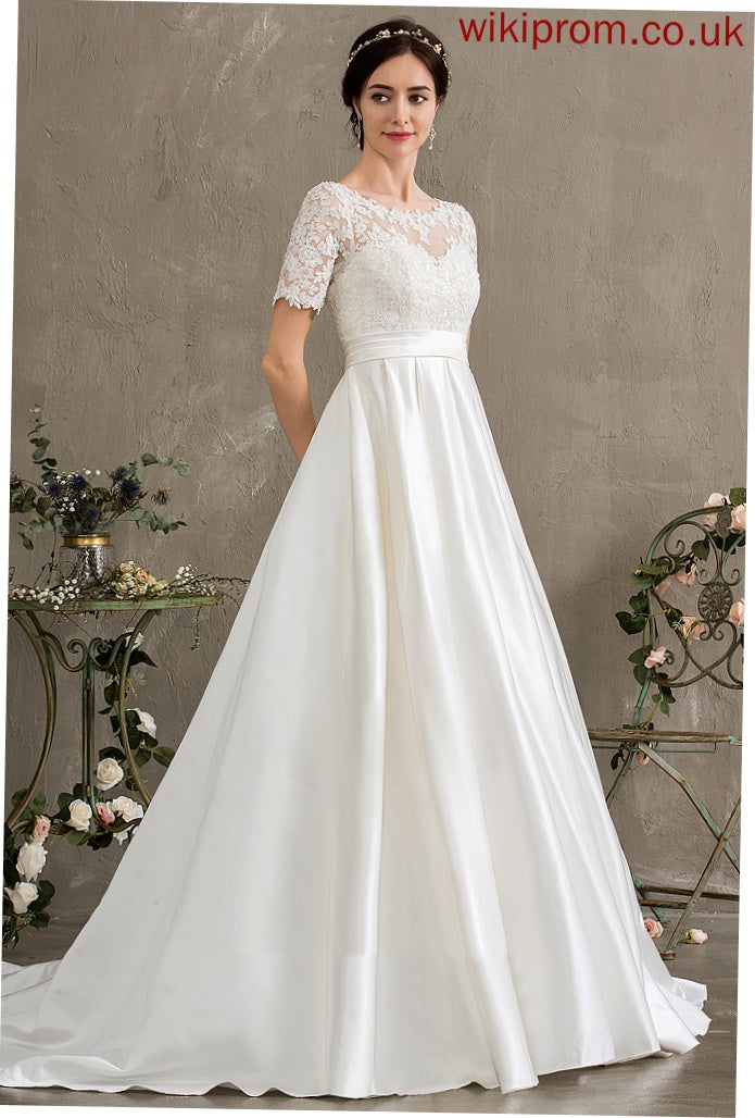 Train Hailie Lace Beading With Court Dress Satin Sequins Wedding Dresses Wedding Pockets Ball-Gown/Princess