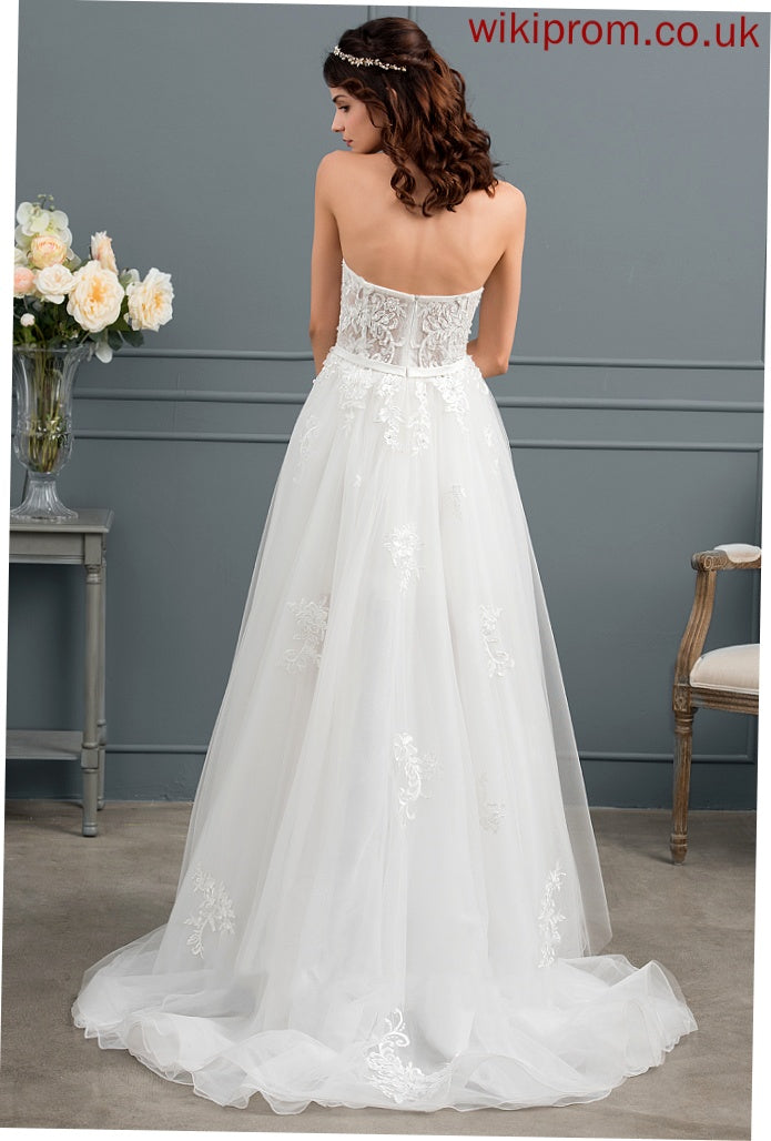 Dress Beading Sweetheart Lace Wedding Dresses Rayne Bow(s) With Wedding Sequins Asymmetrical Tulle Satin A-Line