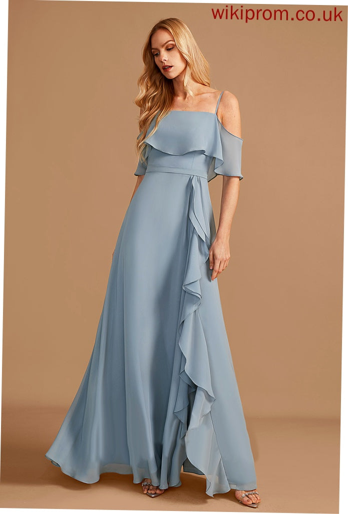 Off-the-Shoulder Embellishment Length Silhouette Ruffle Neckline A-Line SplitFront Floor-Length Fabric Elisabeth Trumpet/Mermaid Bridesmaid Dresses