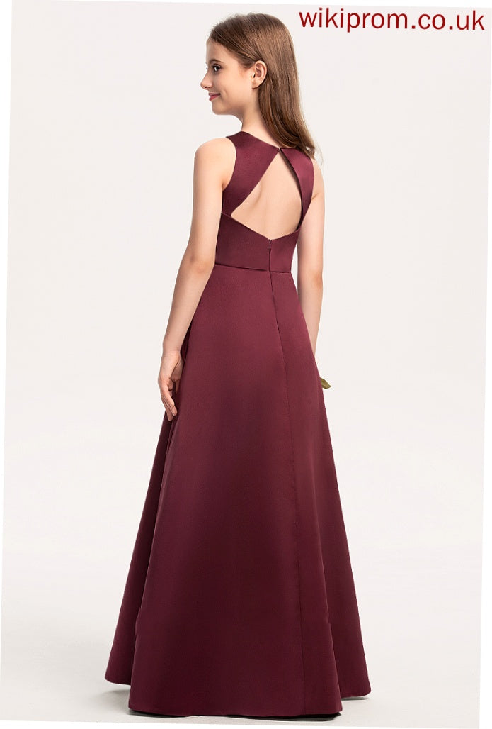 Neck Scoop Junior Bridesmaid Dresses A-Line Kendra Floor-Length Satin