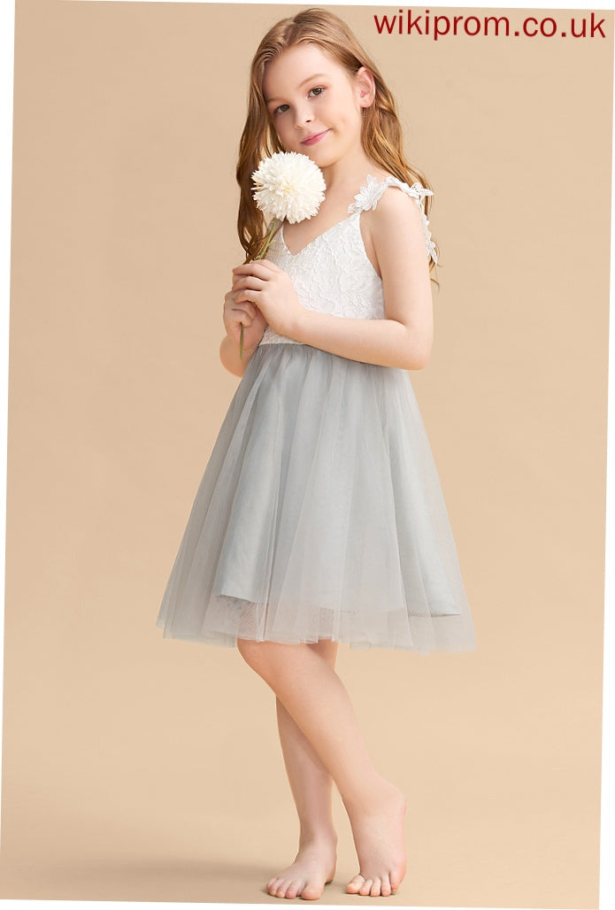 '- Flower Girl Dresses Dress Girl Flower A-Line Elvira Knee-length Tulle/Lace Sleeveless V-neck