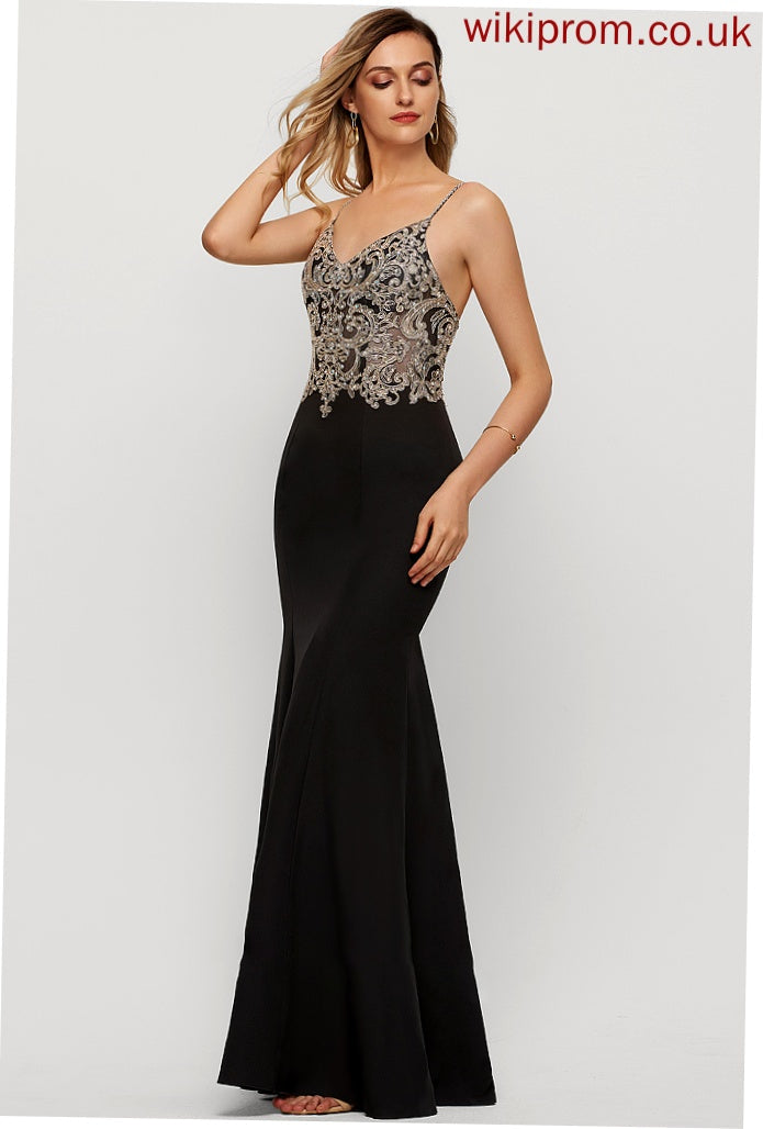 Stretch Beading Sequins V-neck Catherine Floor-Length With Prom Dresses Crepe Trumpet/Mermaid