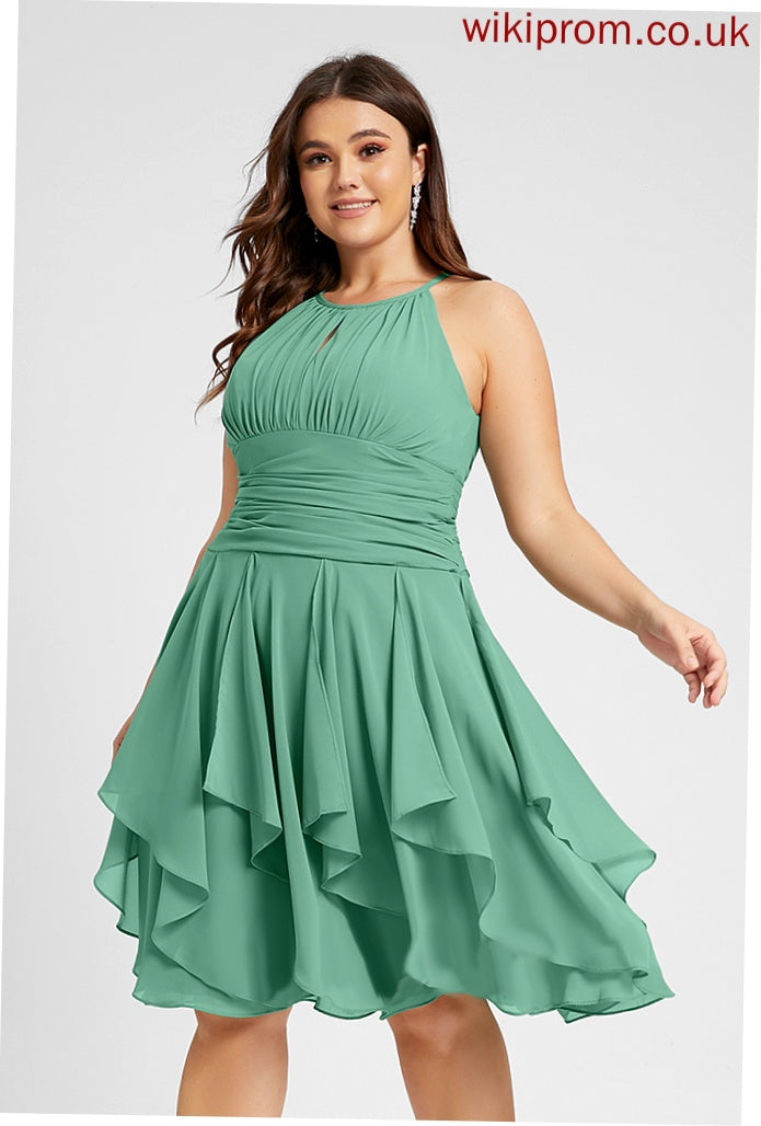 Ruffles Ruffle Knee-Length Amelie Chiffon Cascading Scoop Cocktail Dresses Neck With Cocktail Dress A-Line