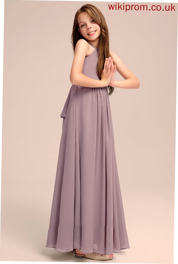 Cascading Floor-Length Neck Chiffon Taylor Scoop Ruffles With Junior Bridesmaid Dresses A-Line