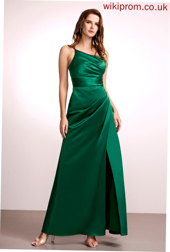 One-Shoulder A-Line Neckline SplitFront Fabric Floor-Length Silhouette Embellishment Length Scarlet Bridesmaid Dresses