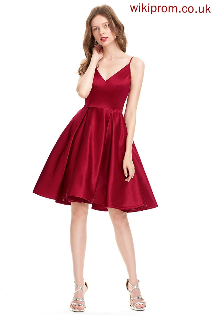 Satin Knee-Length A-Line Alessandra Dress Homecoming Homecoming Dresses V-neck