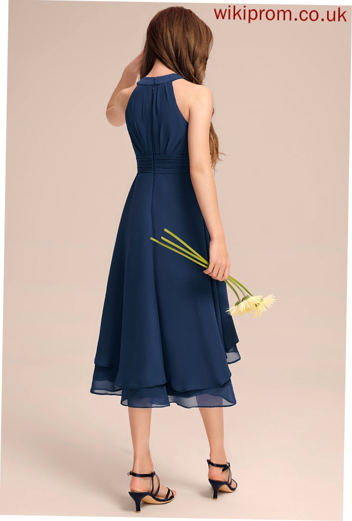 Asymmetrical Scoop Chiffon Carla With Neck Ruffles Junior Bridesmaid Dresses A-Line