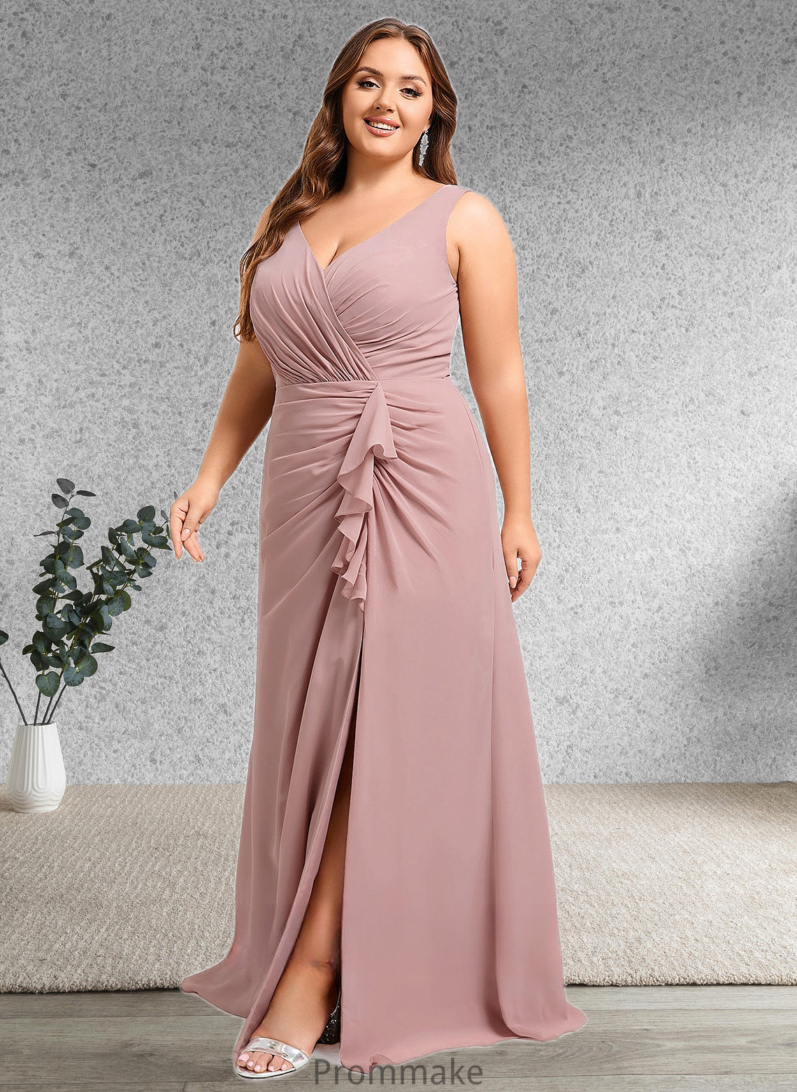 Kaylah A-line V-Neck Floor-Length Chiffon Bridesmaid Dress DUP0025820