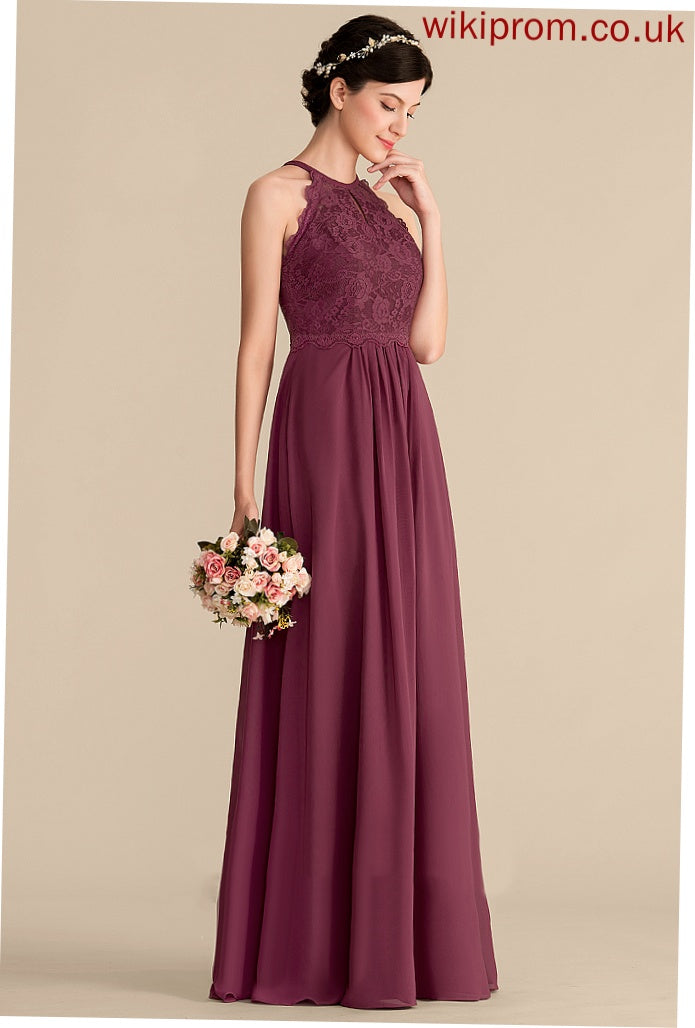 Lace Chiffon Scoop Angie A-Line Prom Dresses Floor-Length