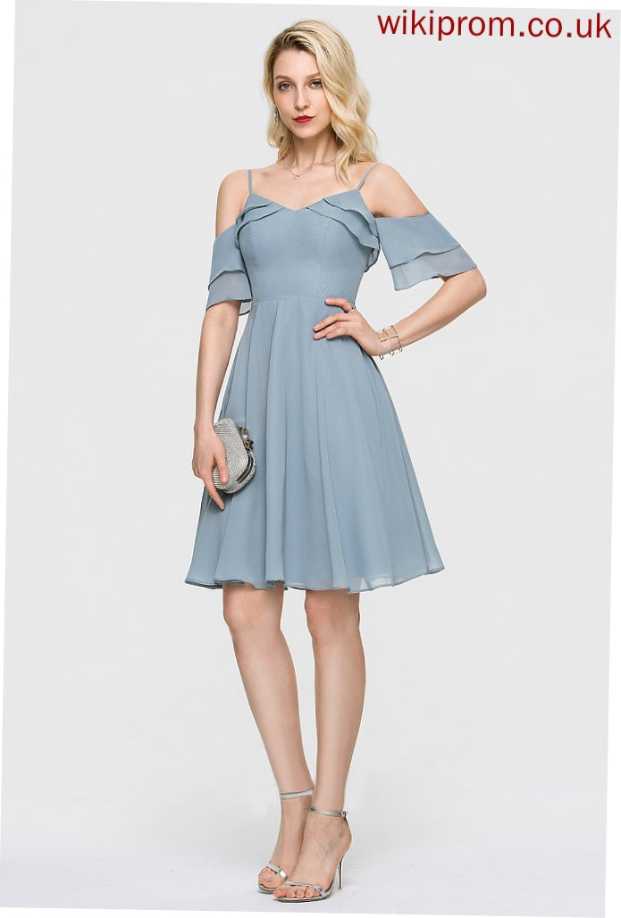 With Ruffles Dress Brooklynn V-neck Homecoming Dresses A-Line Homecoming Knee-Length Chiffon Cascading