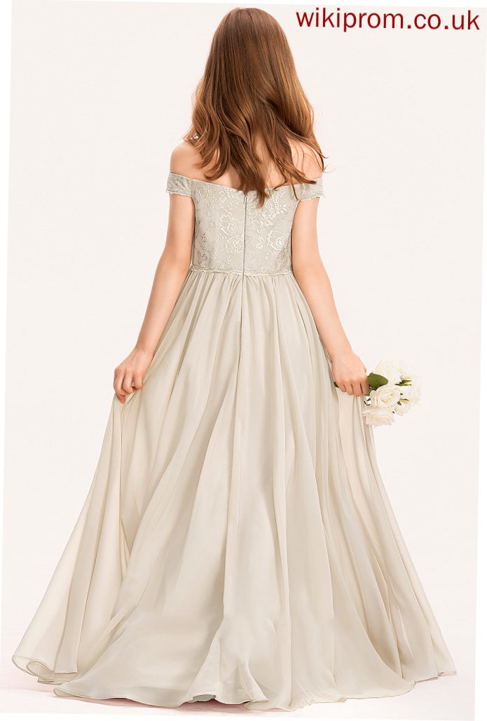 Floor-Length Off-the-Shoulder Lace Chiffon A-Line Junior Bridesmaid Dresses Gladys