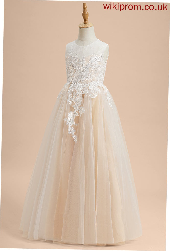 Neck Flower Sleeveless Lace/Beading Scoop Tulle Dress With - Girl A-Line Floor-length Flower Girl Dresses Nellie