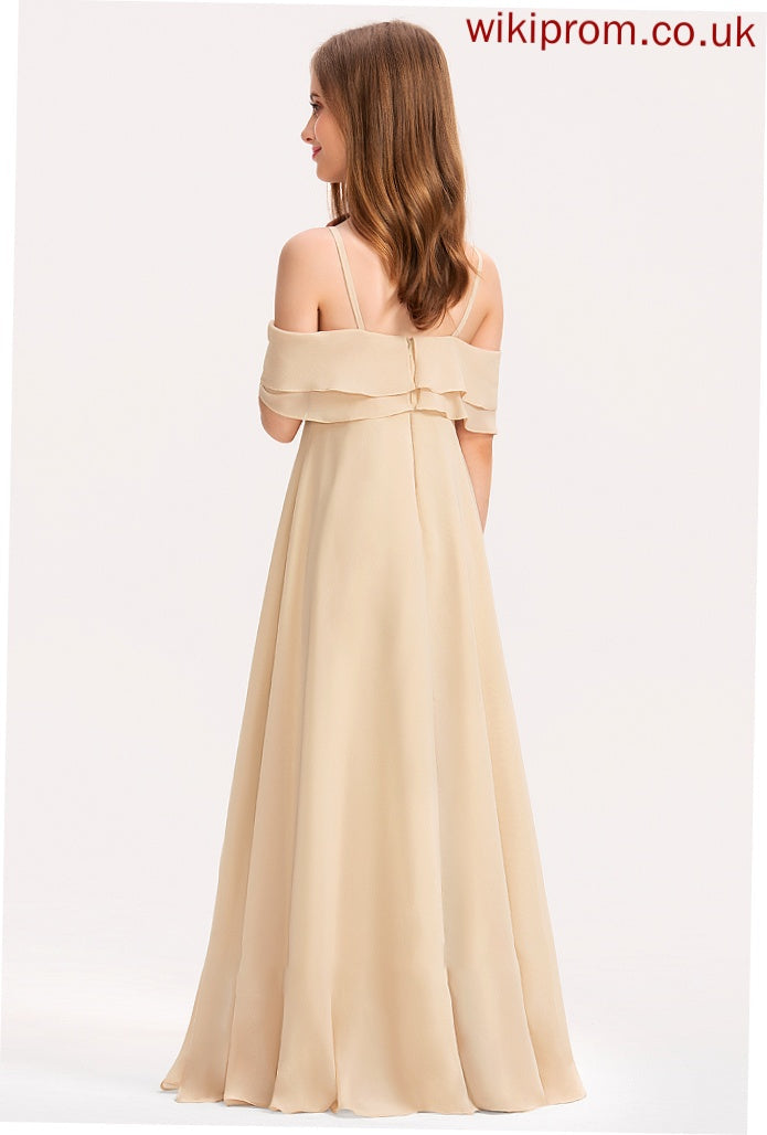 Kamila Cascading With Chiffon Ruffles Off-the-Shoulder Junior Bridesmaid Dresses Floor-Length A-Line