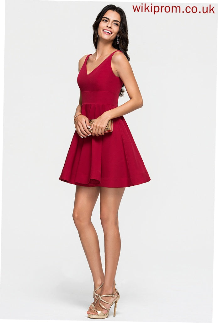 Homecoming Dresses Dress Short/Mini V-neck Crepe A-Line Hailey Homecoming Stretch