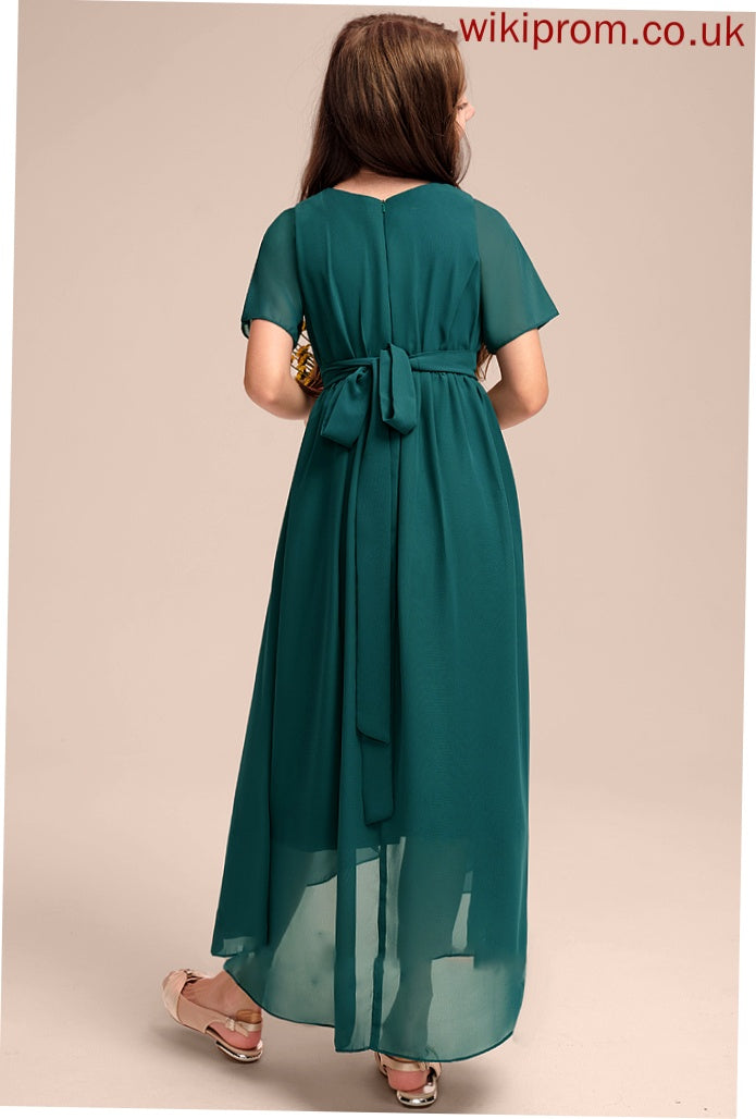 Scoop Asymmetrical Chiffon Bow(s) With Angeline A-Line Neck Ruffle Junior Bridesmaid Dresses