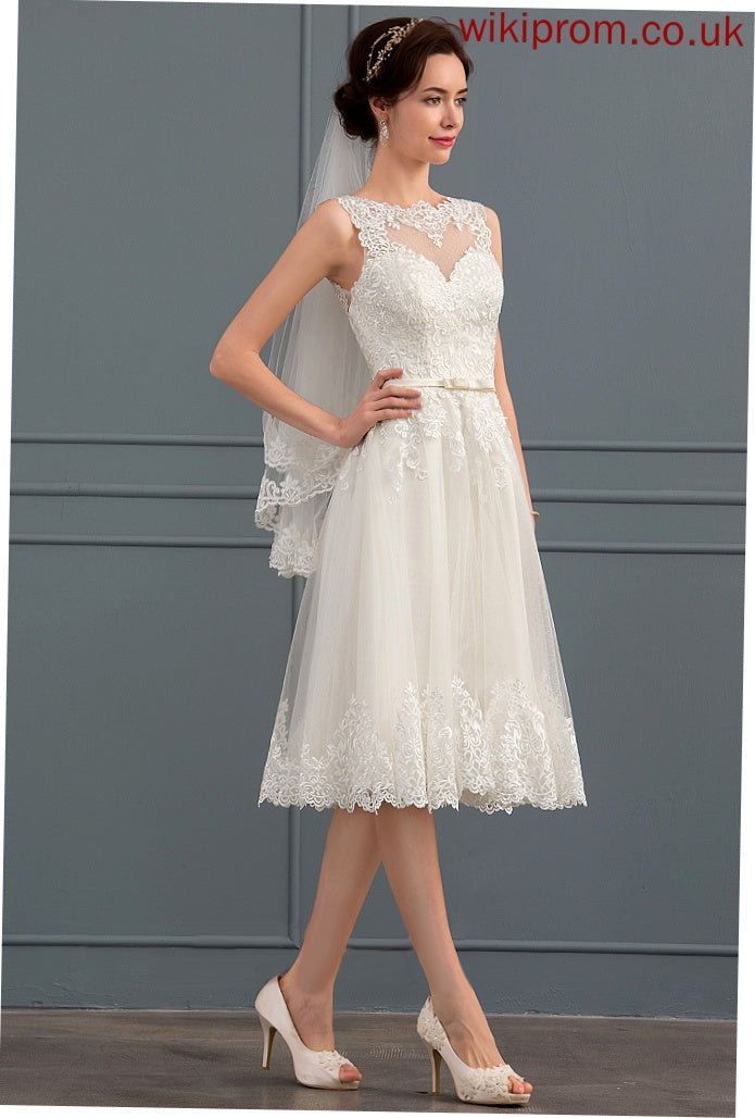 Kenley Bow(s) Tulle Wedding Dresses Satin With A-Line Lace Dress Wedding Knee-Length Illusion